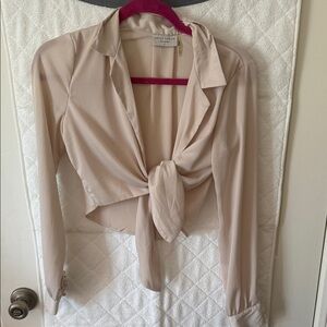 Dress Forum Women's Beige Tie-Front Blouse